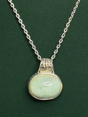 Pendant Jadeite Gemstone 925 Sterling Silver Intricate Design Necklace